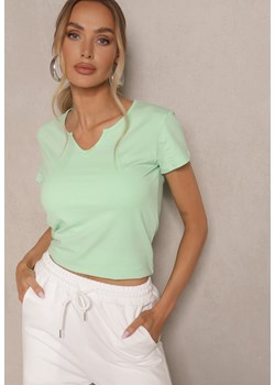 Jasnozielony Bawełniany T-shirt Ozdobiony Guzikami Lisamaris ze sklepu renee.pl w kategorii Bluzki damskie - zdjęcie 179952522