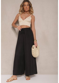 Czarne Szerokie Spodnie High Waist Ozdobione Wiązaniem Telonia ze sklepu renee.pl w kategorii Spodnie damskie - zdjęcie 179953143