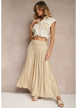 Beżowe Spodnie o Szerokim Kroju Kuloty High Waist o Długości 7/8 Ulanova ze sklepu renee.pl w kategorii Spodnie damskie - zdjęcie 179953153