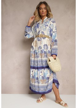 Niebieska Sukienka z Wiskozy Rozkloszowana w Print Boho Aedia ze sklepu renee.pl w kategorii Sukienki - zdjęcie 179955660