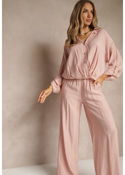 Różowy Komplet z Wiskozy w Stylu Oversize Szerokie Spodnie i Luźna Koszula na Guziki Natinne ze sklepu renee.pl w kategorii Komplety i garnitury damskie - zdjęcie 179957194