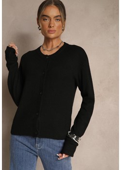 Czarny Klasyczny Kardigan z Zaokrąglonym Dekoltem Reonira ze sklepu renee.pl w kategorii Swetry damskie - zdjęcie 179957481