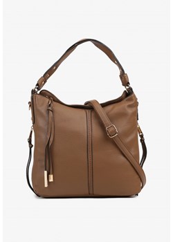 Jasnobrązowa Torebka Hobo na Pasku i Rączce z Metalicznymi Detalami Halaviana ze sklepu renee.pl w kategorii Torby Shopper bag - zdjęcie 179958360