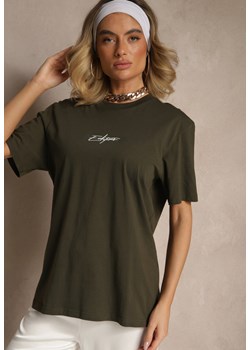 Ciemnozielona Bawełniana Koszulka T-shirt z Małym Napisem Lanivelle ze sklepu renee.pl w kategorii Bluzki damskie - zdjęcie 179959094