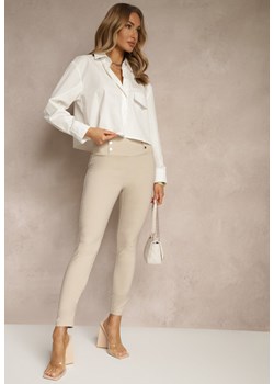 Jasnobeżowe Legginsy High Waist z Ozdobnymi Guzikami Kolowenia ze sklepu renee.pl w kategorii Spodnie damskie - zdjęcie 179959544