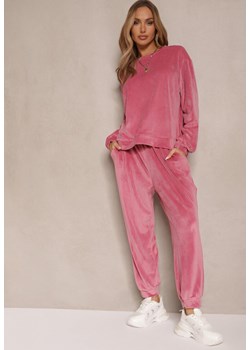 Różowy Komplet Dresowy z Welurowej Tkaniny Bluza i Joggery Lisarilia ze sklepu renee.pl w kategorii Dresy damskie - zdjęcie 179959960