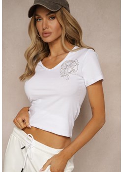 Biały Bawełniany T-shirt Ozdobiony Cyrkoniami Ulivessa ze sklepu renee.pl w kategorii Bluzki damskie - zdjęcie 179961851