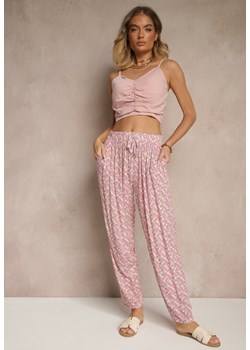 Różowe Spodnie z Wiskozy High Waist w Kwiatowy Wzór Liosena ze sklepu renee.pl w kategorii Spodnie damskie - zdjęcie 179964080