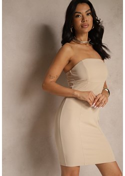 Beżowa Sukienka z Wiskozą Typu Bodycon Ellavira ze sklepu renee.pl w kategorii Sukienki - zdjęcie 179965970