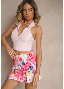 Fuksjowe Spódnico-Szorty High Waist w Kwiaty Delliena ze sklepu renee.pl w kategorii Szorty - zdjęcie 179968641