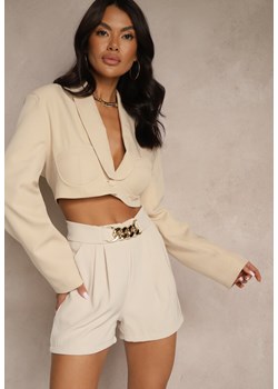 Beżowe Szorty High Waist z Ozdobnym Łańcuszkiem Nevolene ze sklepu renee.pl w kategorii Szorty - zdjęcie 179968661