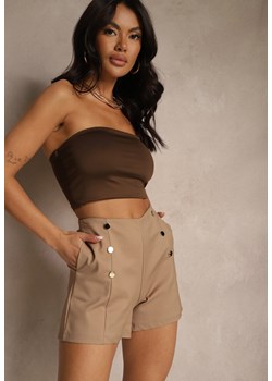 Ciemnobeżowe Bawełniane Szorty High Waist Ozdobione Guzikami Seporiae ze sklepu renee.pl w kategorii Szorty - zdjęcie 179968681
