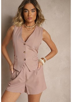 Ciemnobeżowe Szorty z Bawełną High Waist w Klasycznym Stylu Sefore ze sklepu renee.pl w kategorii Szorty - zdjęcie 179968701