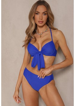 Niebieskie Bikini  Majtki Figi Biustonosz z Wiązaniem i Kwiatowe Pareo Folanira ze sklepu renee.pl w kategorii Stroje kąpielowe - zdjęcie 179969461
