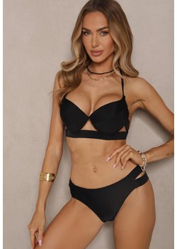 Czarne Bikini Majtki Figi z Wycięciami i Biustonosz z Ozdobnymi Paskami Kinalana ze sklepu renee.pl w kategorii Stroje kąpielowe - zdjęcie 179969892