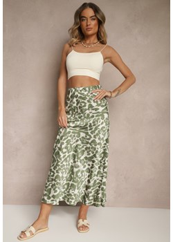 Zielono-Beżowa Panterkowa Spódnica z Wiskozy High Waist Fevirellea ze sklepu renee.pl w kategorii Spódnice - zdjęcie 179972363