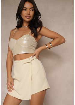 Beżowe Spódnico-Szorty High Waist o Asymetrycznym Kroju Lanietta ze sklepu renee.pl w kategorii Szorty - zdjęcie 179972543