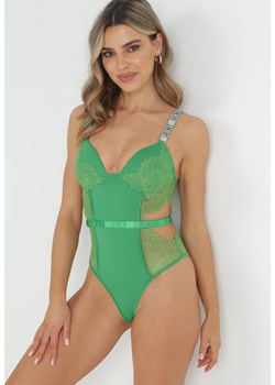Zielone Body z Koronką i Cyrkoniami Anaphne ze sklepu born2be.pl w kategorii Body damskie - zdjęcie 179996843