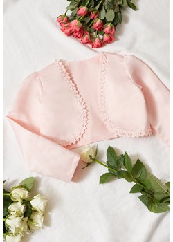 Różowa Elegancka Narzutka z Lamówkami w Koronkowe Kwiatki Hyatria ze sklepu born2be.pl w kategorii Bolerka dziewczęce - zdjęcie 179997923