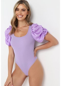Fioletowe Body z Bufiastym Rękawem Tokima ze sklepu born2be.pl w kategorii Body damskie - zdjęcie 180013414