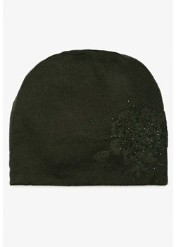 Ciemnozielona Czapka Beanie z Kaszmirem w Cyrkonie Roccio ze sklepu born2be.pl w kategorii Czapki zimowe damskie - zdjęcie 180022841