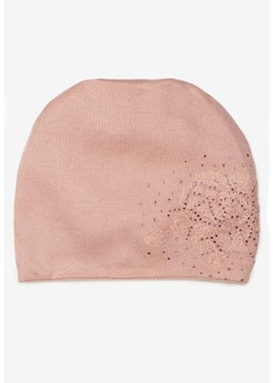 Różowa Czapka Beanie z Kaszmirem w Cyrkonie Roccio ze sklepu born2be.pl w kategorii Czapki zimowe damskie - zdjęcie 180022843