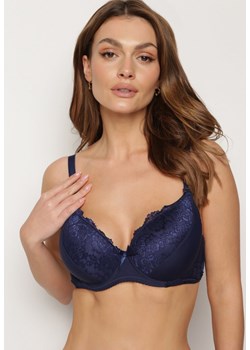 Granatowy Biustonosz Full Cup Ozdobiony Koronką i Kokardką Tenuta ze sklepu born2be.pl w kategorii Biustonosze - zdjęcie 180046342