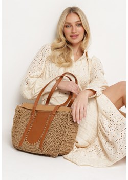 Ciemnobeżowa Plażowa Torebka Typu Shopper z Ozdobnej Plecionki z Dwoma Regulowanymi Paskami Karsaia ze sklepu born2be.pl w kategorii Torby letnie - zdjęcie 180047820