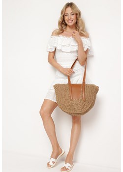 Ciemnobeżowa Plażowa Torebka Typu Shopper z Ozdobnej Plecionki z Dwoma Regulowanymi Paskami Karsaia ze sklepu born2be.pl w kategorii Torby letnie - zdjęcie 180047821
