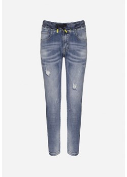 Niebieskie Skinny Jeansy z Gumką w Pasie i Ozdobnymi Przetarciami oraz Dziurami Philliria ze sklepu born2be.pl w kategorii Spodnie dziewczęce - zdjęcie 180048470