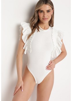 Białe Bawełniane Body z Rękawami z Falbanek Zapinane na Napy Gilines ze sklepu born2be.pl w kategorii Body damskie - zdjęcie 180052852