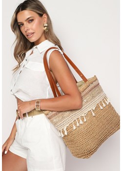 Brązowa Torebka Shopper z Plecionki Wykończona Chwostami Rivantiha ze sklepu born2be.pl w kategorii Torby letnie - zdjęcie 180081784