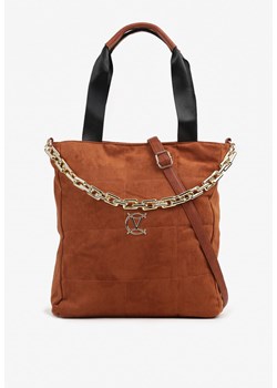 Brązowa Torebka Shopper z Imitacji Zamszu z Ozdobnym Łańcuszkiem Leannor ze sklepu born2be.pl w kategorii Torby Shopper bag - zdjęcie 180110910