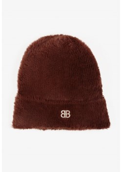 Brązowa Czapka Typu Beanie z Wełną i Wiskozą Ozdobiona Naszywką Borirra ze sklepu born2be.pl w kategorii Czapki zimowe damskie - zdjęcie 180114384