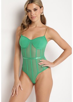 Zielone Body z Ramiączkami z Łańcuszka Melixis ze sklepu born2be.pl w kategorii Body damskie - zdjęcie 180115224