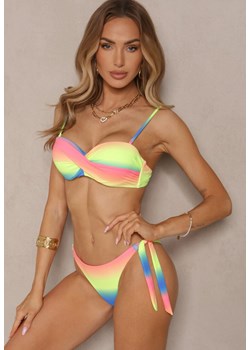 Niebiesko-Żółte Bikini Majtki Typu Figi i Biustonosz z Marszczeniem w Geometryczny Wzór Kinnira ze sklepu renee.pl w kategorii Stroje kąpielowe - zdjęcie 180168554