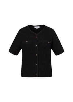 Marie Lund Damski kardigan z krótkim rękawem Kobiety Bawełna czarny jednolity ze sklepu vangraaf w kategorii Swetry damskie - zdjęcie 180171044