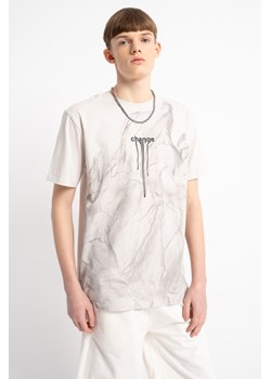 Beżowy t-shirt z autorską grafiką z przodu, kolor - beżowy, rozmiar - 140 ze sklepu REPORTER w kategorii T-shirty chłopięce - zdjęcie 180175140