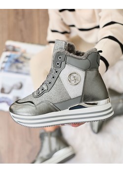 Royalfashion Sportowe szare sneakersy damskie z brokatem Kawellas ze sklepu royalfashion.pl w kategorii Buty sportowe damskie - zdjęcie 180201531