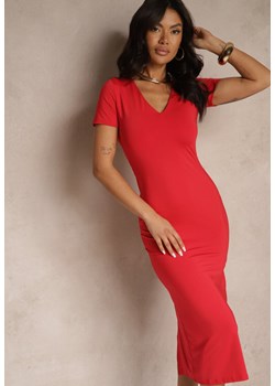 Czerwona Sukienka Bodycon o Dopasowanym Kroju z Dekoltem w V Efrerina ze sklepu renee.pl w kategorii Sukienki - zdjęcie 180228960