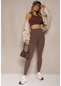 Brązowe Basicowe Legginsy High Waist Tofelia - id: LM31116-54-BROWN - marki Renee - 180232512 Brązowe Basicowe Legginsy High Waist Tofelia ze sklepu renee.pl w kategorii Spodnie damskie - zdjęcie 180232512