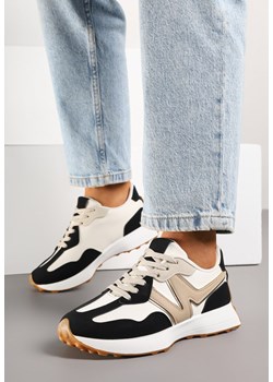 Czarno-Beżowe Sneakersy Ozdobione Geometryczną Aplikacją Jenilitia ze sklepu born2be.pl w kategorii Buty sportowe damskie - zdjęcie 180238762