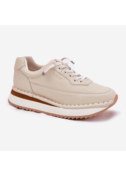 Skórzane Sneakersy Damskie Na Platformie Big Star RR274A334 Beżowe beżowy ze sklepu ButyModne.pl w kategorii Buty sportowe damskie - zdjęcie 180242353