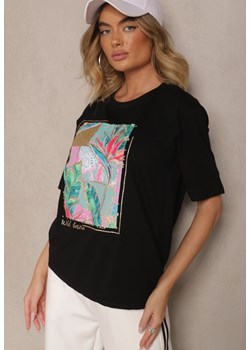 Czarny T-shirt z Bawełny Ozdobiony Brokatem Isadelle ze sklepu renee.pl w kategorii Bluzki damskie - zdjęcie 180261611