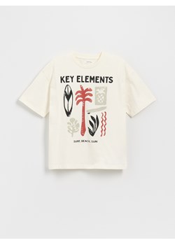 Reserved - Bawełniany t-shirt z nadrukiem - złamana biel ze sklepu Reserved w kategorii T-shirty chłopięce - zdjęcie 180266194