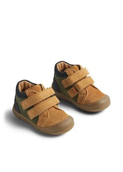 Wheat Skórzane botki &quot;Ivalo&quot; w kolorze oliwkowo-granatowo-jasnobrązowym ze sklepu Limango Polska w kategorii Buty zimowe dziecięce - zdjęcie 180270830