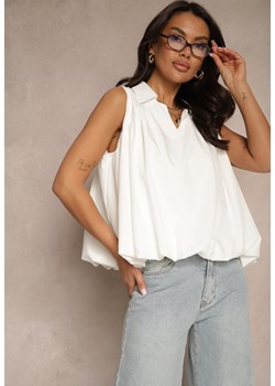 Biała Bluza Oversize z Kołnierzykiem o Rozkloszowanym Kroju Erivelle ze sklepu renee.pl w kategorii Bluzki damskie - zdjęcie 180283510