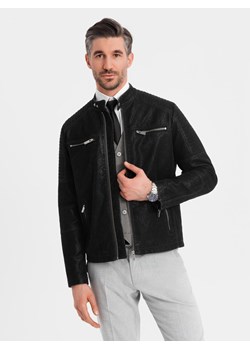Kurtka męska biker ze stójką w stylu retro – czarna V2 OM-JAFL-0197 ze sklepu ombre w kategorii Kurtki męskie - zdjęcie 180284754