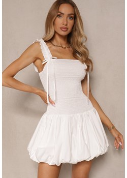 Biała Bawełniana Sukienka o Kroju Balloon na Ramiączkach z Dopasowaną Górą Linalaia - id: WZ20266-71-WHITE - marki Renee - 180330901 Biała Bawełniana Sukienka o Kroju Balloon na Ramiączkach z Dopasowaną Górą Linalaia ze sklepu renee.pl w kategorii Sukienki - zdjęcie 180330901