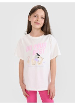 Dziewczęcy t-shirt z nadrukiem 4F 4FJRSS25TTSHF2644 - biały ze sklepu Sportstylestory.com w kategorii Bluzki dziewczęce - zdjęcie 180356843